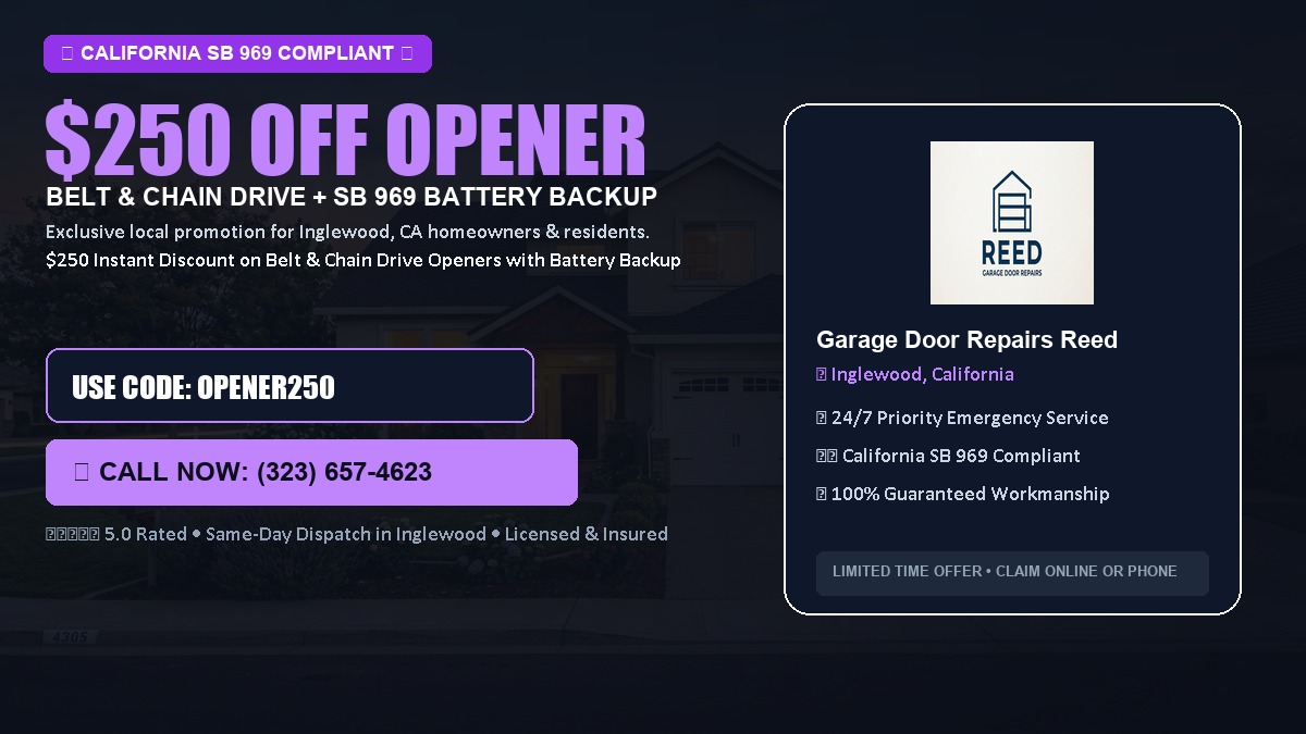 $250 OFF Smart Garage Door Opener Installation (Belt & Chain Drive with California SB 969 Battery Backup) in Inglewood, CA