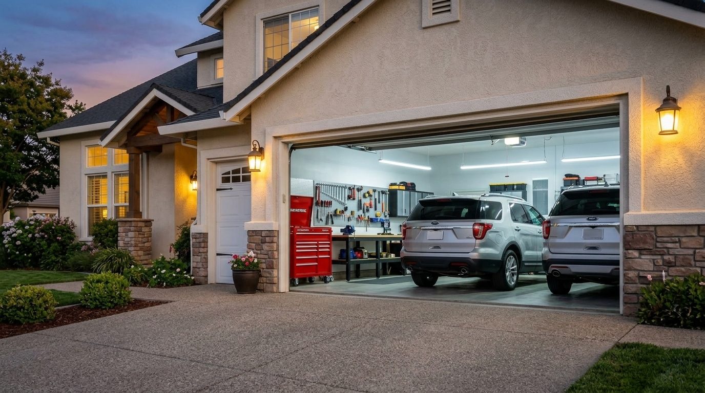 Garage Door Repairs Reed Garage Door Gliding Open Revealing Warm Illuminated Interior